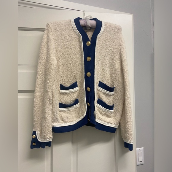 J. Crew Cream and Blue Cardigan Sweater - Picture 5 of 10